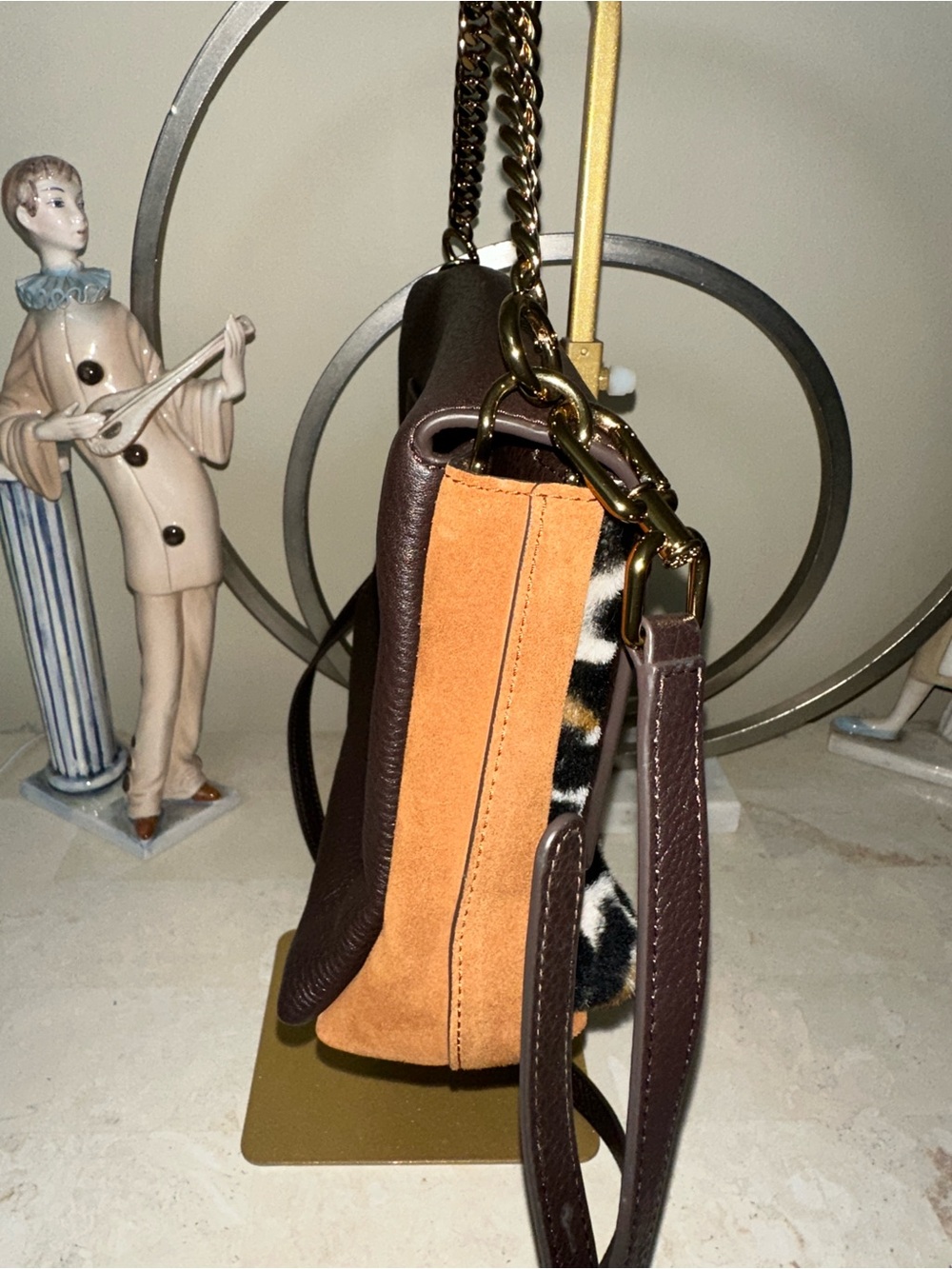 Tory Burch Dark Brown Pebbled Leather Chain Crossbody with Gold Hardware - Picture 5 of 13